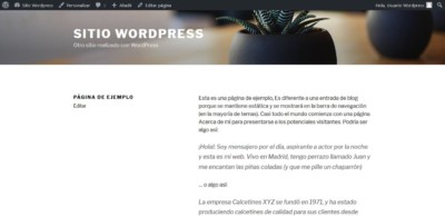 Front End de una página de ejemplo en Wordpress