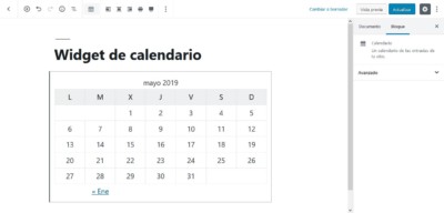 Añadir calendario en WordPress con Gutenberg