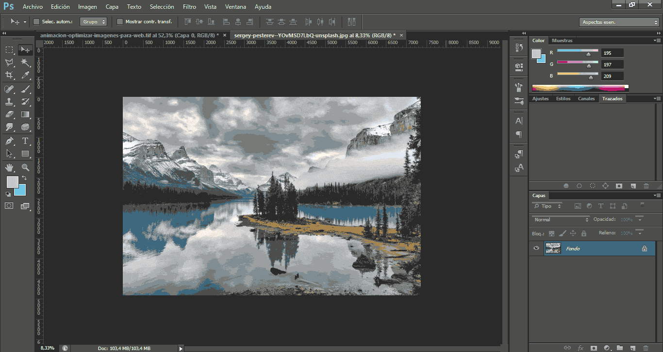 Animación en GIF de optimizar imágenes para web en Photoshop