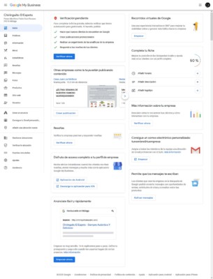 Panel de gestión de la ficha de Google My Business