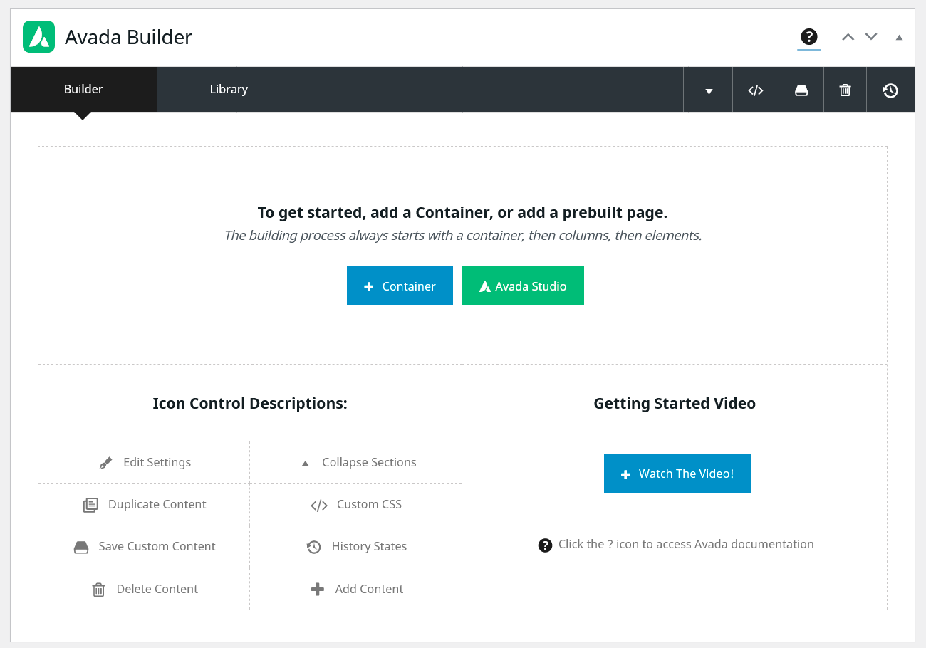 Empezar diseño de página desde cero con Avada Builder