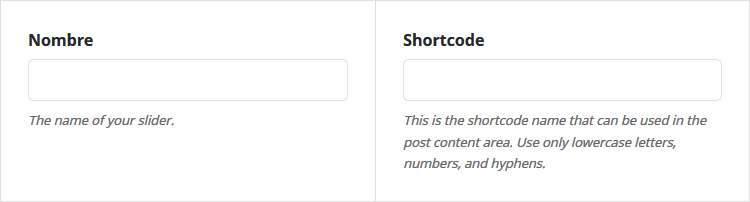 Nombre y shortcode del slider