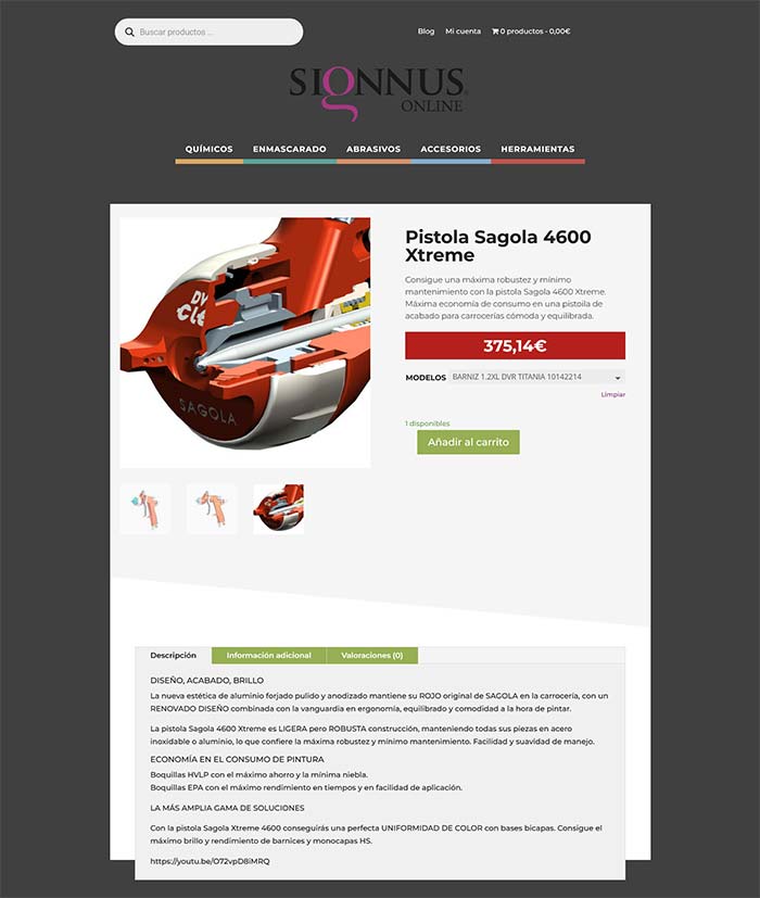 Página de producto de Woocommerce personalizada para Signnus