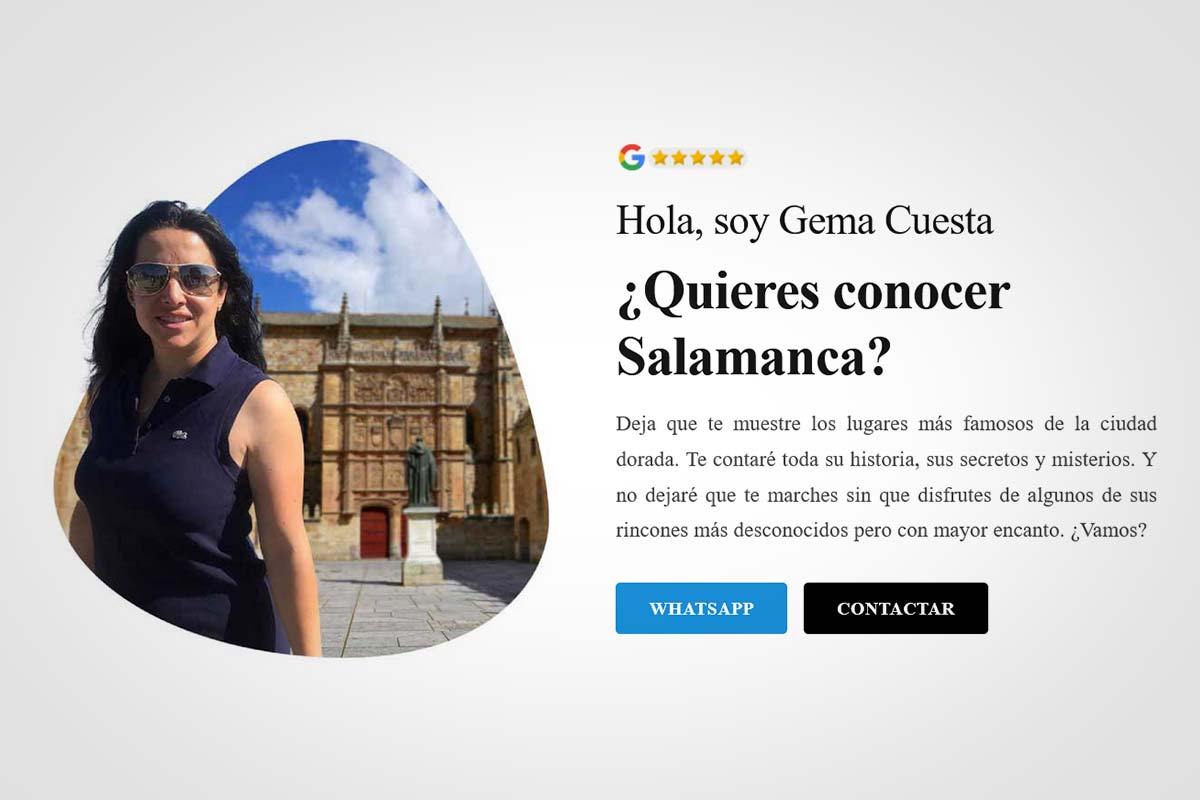 Gema Cuesta. Soporte Avada para su web de visitas guiadas en Salamanca